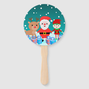 CHRISTMASTIME WITH SANTA AND HIS FRIENDS HAND FAN