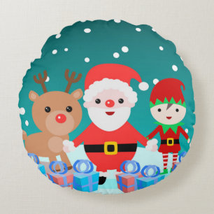 CHRISTMASTIME WITH SANTA AND HIS FRIENDS ROUND CUSHION