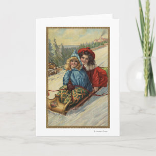 ChristmasTwo Little Girls Sledding Holiday Card