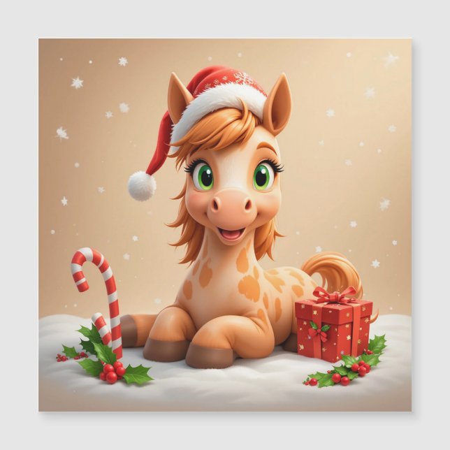 Christms Cartoon Horse With Santa Hat (Front)