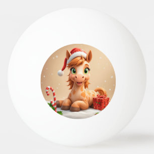 Christms Cartoon Horse With Santa Hat Ping Pong Ball