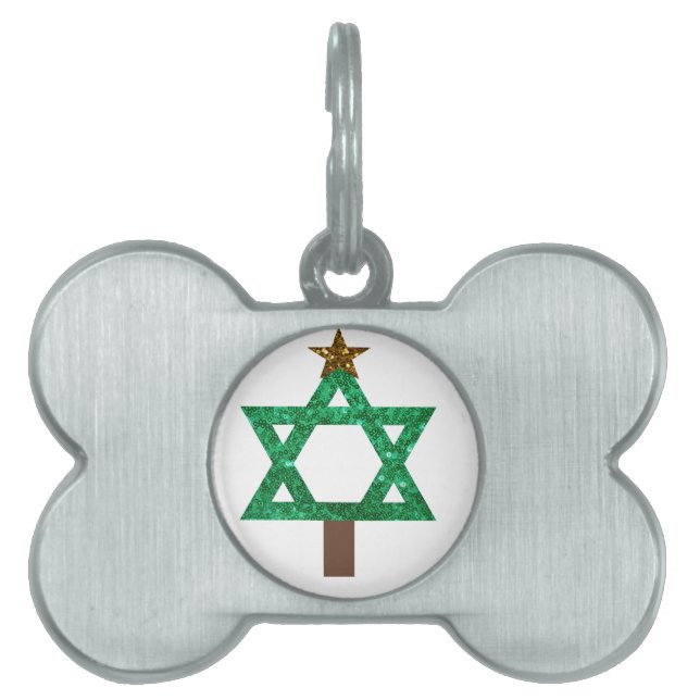 christmukkah christmas tree pet name tag (Front)