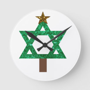 christmukkah christmas tree round clock