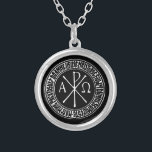 Christogram with Jesus Prayer in Romanian Pendant<br><div class="desc">Chi Rho necklace with Jesus prayer in Romanian Doamne Iisuse Hristoase,  Fiul lui Dumnezeu,  miluieste-ma pe mine pacatosul. English translation: Lord Jesus Christ,  Son of God,  have mercy on me,  a sinner. Français : Christogramme entouré de la Prière de Jésus en roumain http://commons.wikimedia.org/wiki/File:Christogram_with_Jesus_Prayer_in_Romanian.jpg</div>