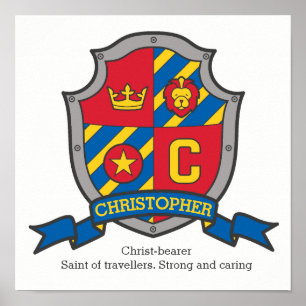 Christopher boys name meaning heraldry shield poster