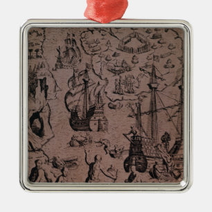 Christopher Colombus discovering the islands Metal Tree Decoration