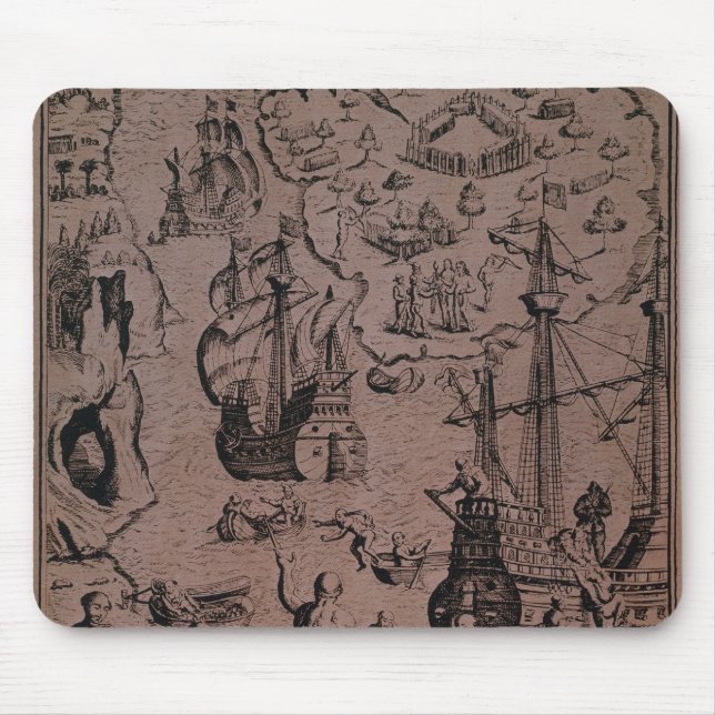 Christopher Colombus discovering the islands Mouse Mat (Front)