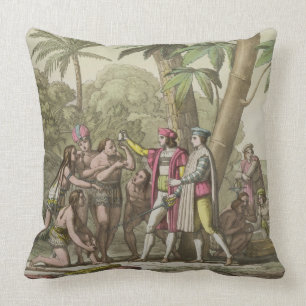 Christopher Columbus (1451-1506) with Native Ameri Cushion