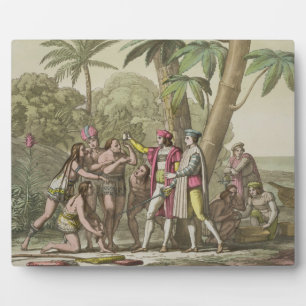 Christopher Columbus (1451-1506) with Native Ameri Plaque