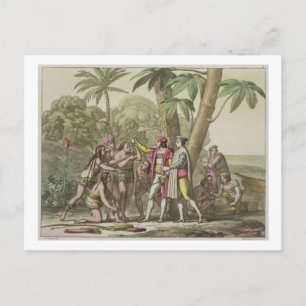 Christopher Columbus (1451-1506) with Native Ameri Postcard
