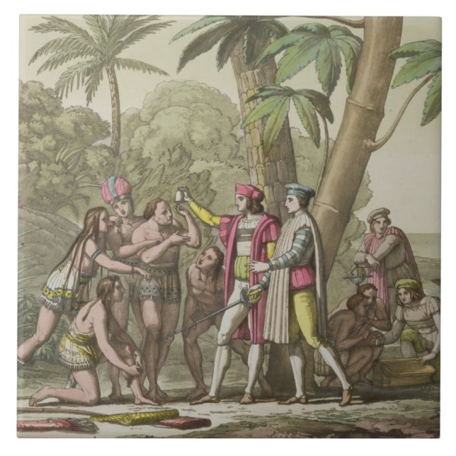 Christopher Columbus (1451-1506) with Native Ameri Tile (Front)