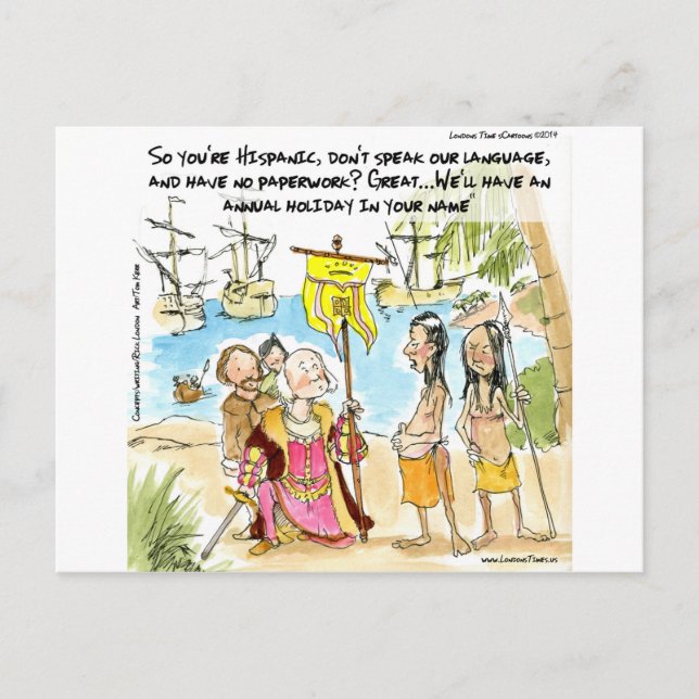 Christopher Columbus Immigrates To America Funny Postcard (Front)
