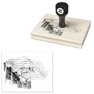 Christopher Robin and Pooh Walking Down the Stairs Rubber Stamp