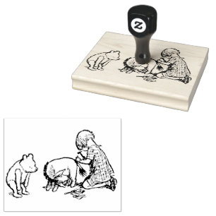 Christopher Robin putting on Eeyore's Tail Rubber Stamp