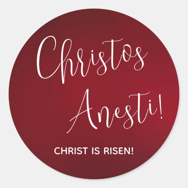Christos Anesti!  Christ is Risen! Red Classic Rou Classic Round Sticker (Front)