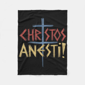 Christos Anesti Orthodox Christian Cross  Fleece Blanket