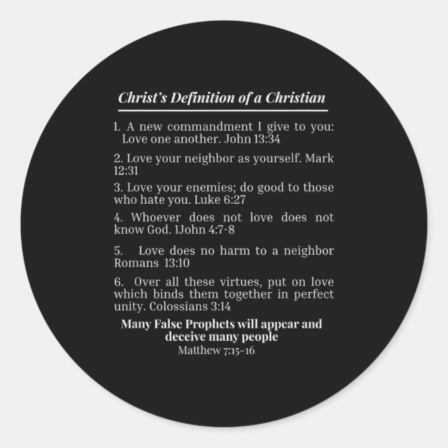 Christ's Definition Of A Christian Bible Verse Eva Classic Round Sticker (Front)