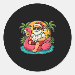 Chritmas In July Shirt Santa Flamingo Float Men Wo Classic Round Sticker