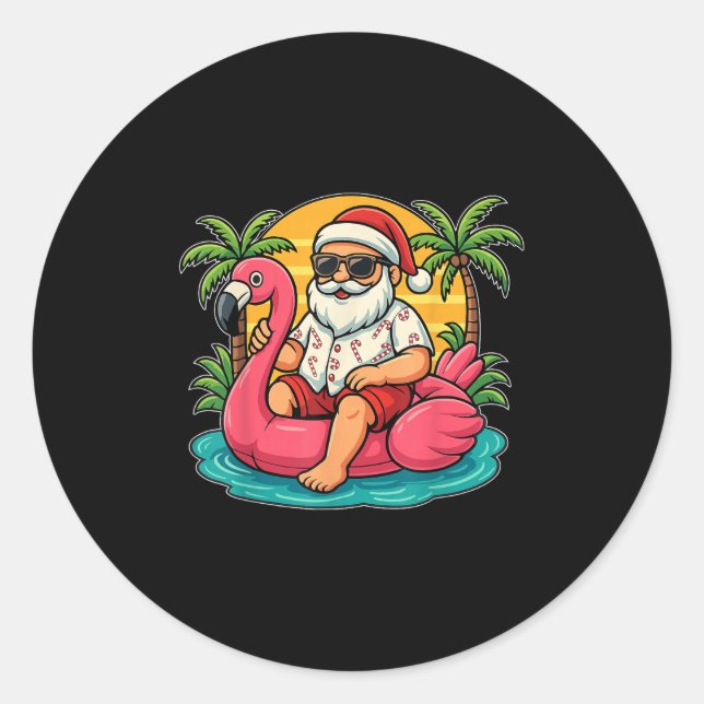 Chritmas In July Shirt Santa Flamingo Float Men Wo Classic Round Sticker (Front)