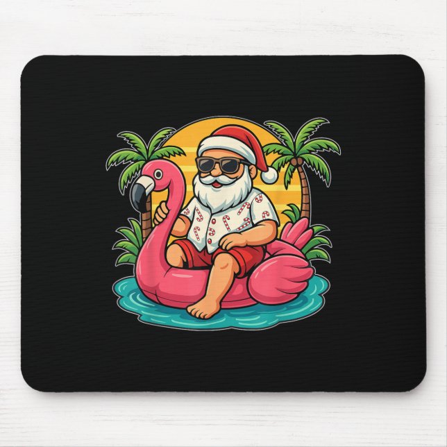Chritmas In July Shirt Santa Flamingo Float Men Wo Mouse Mat (Front)