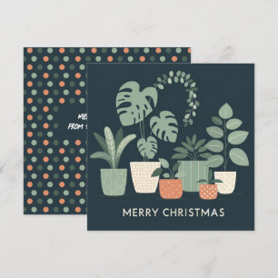 Chritmas Orange Green Potted Plants Holiday Card