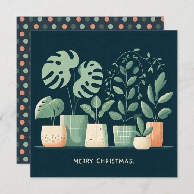 Chritmas Orange Green Potted Plants Holiday Card (Front/Back)