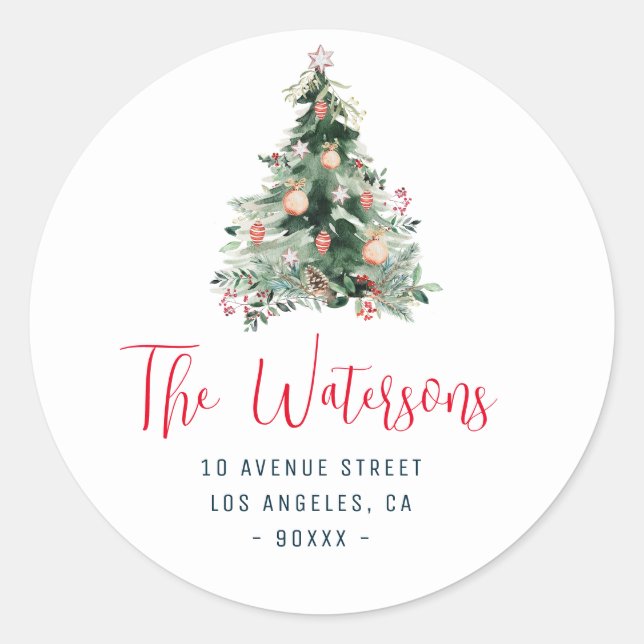 chritmas tree holiday return address sticker (Front)