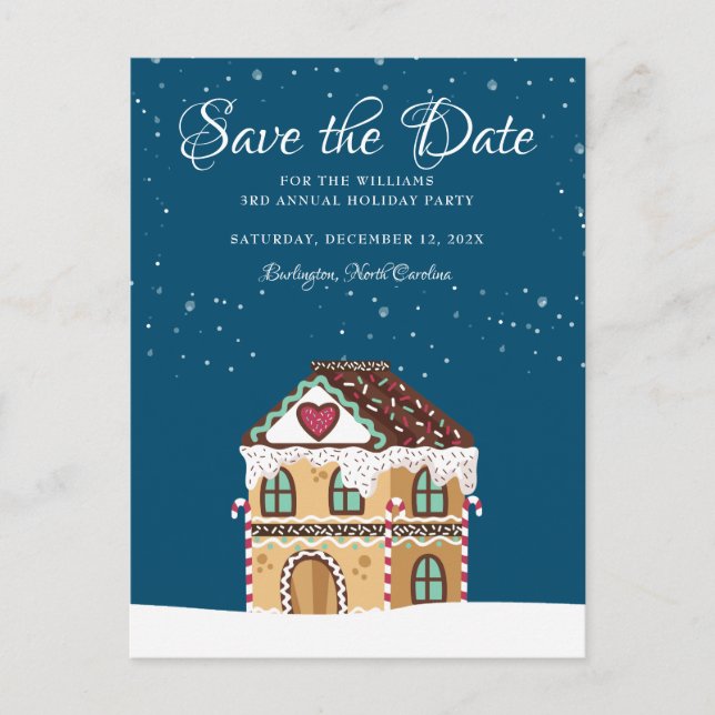 Chritsmas Family Party Save the Date Gingerbread Announcement Postcard (Front)