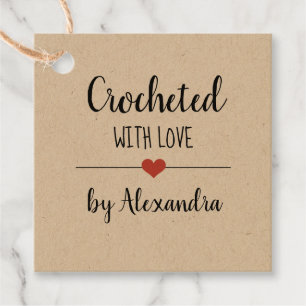 Chrochetd with love kraft script custom Favour Tags