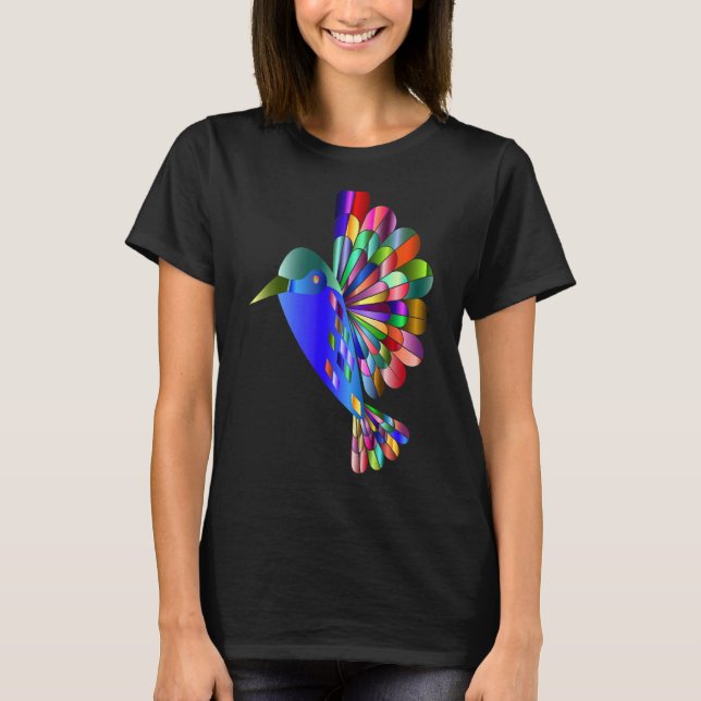 Chromatic Abstract Hummingbird Watercolor Bird Art T-Shirt (Front)