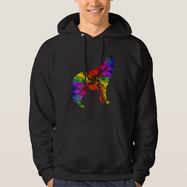 Chromatic Abstract Wolf Watercolor Wolf Art Kitty  Hoodie (Front)
