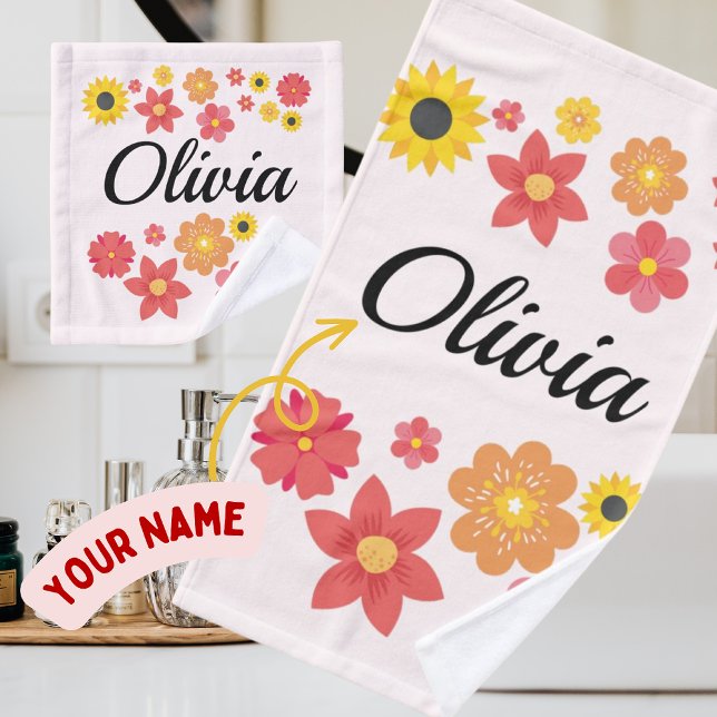 Chromatic Blooms - Add Your Name Bath Towel Set (Creator Uploaded)
