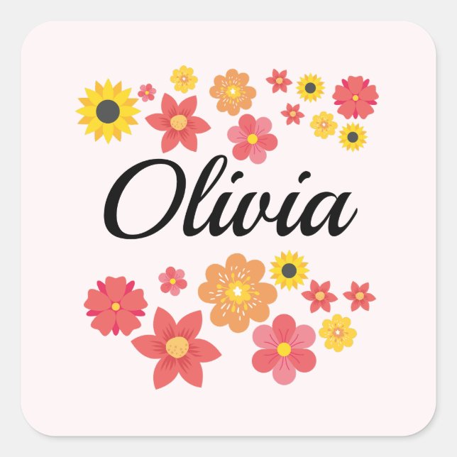 Chromatic Blooms - Add Your Name Square Sticker (Front)