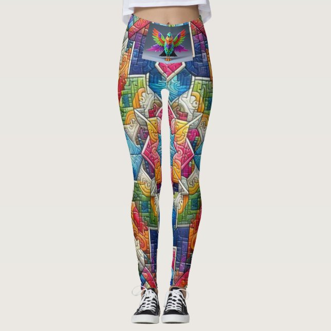 "Chromatic Challenge: Multicolor Puzzle Leggings" Leggings (Front)