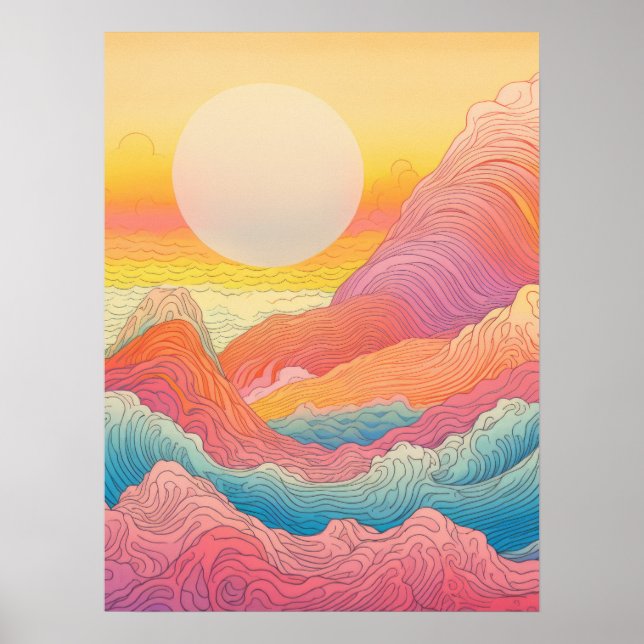 Chromatic Crests: A Symphony of Waves and Mountain Poster (Front)