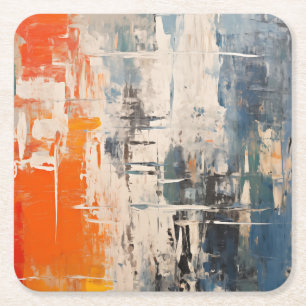 Chromatic Crossroads Abstract Digital Painting Square Paper Coaster