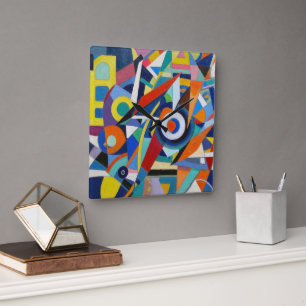 Chromatic Cubist Symphony Geometric Design Square Wall Clock