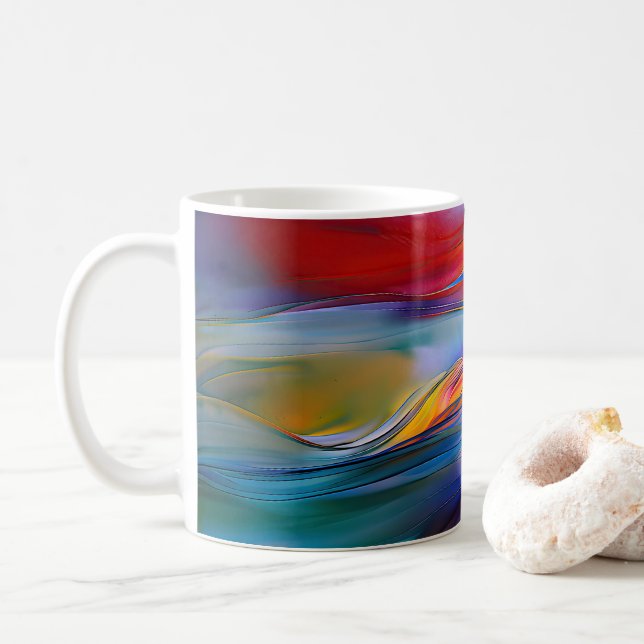 "Chromatic Currents" Contemporary Abstract  Coffee Mug (With Donut)