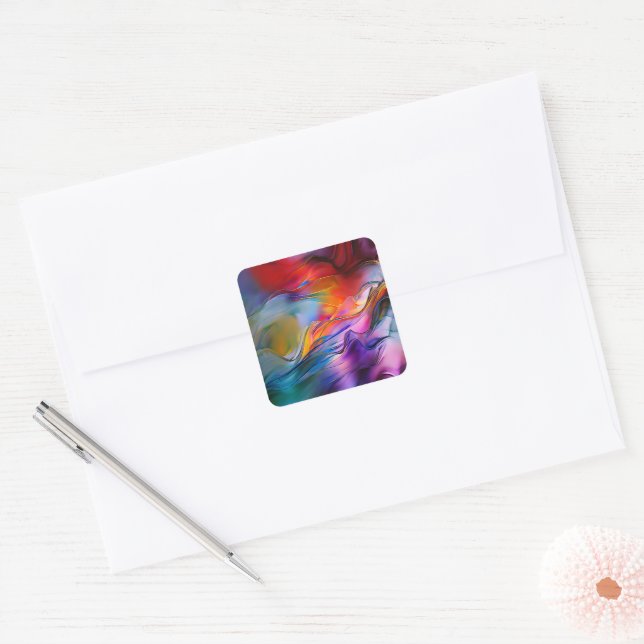 "Chromatic Currents" Contemporary Abstract  Square Sticker (Envelope)