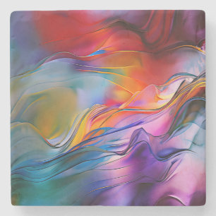 "Chromatic Currents" Contemporary Abstract Stone Coaster