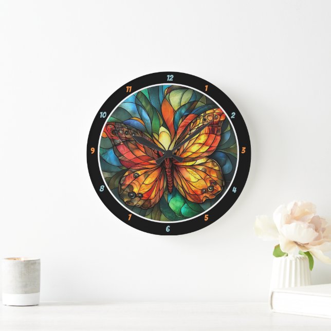 Chromatic Flight" - Stained Glass Butterfly Large Clock (Home)