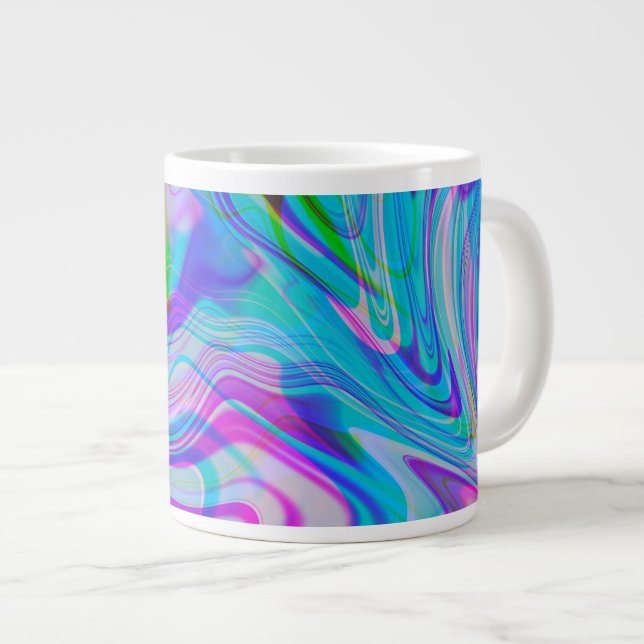 Chromatic Liquid Colourful Abstract Pattern Blue Large Coffee Mug (Front Right)