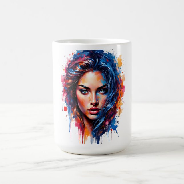 Chromatic Muse – Neon Splash Portrait Coffee Mug (Center)