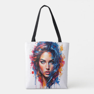 Chromatic Muse – Neon Splash Portrait Tote Bag
