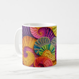 Chromatic Shells: Vibrant Spiral Mosaic Coffee Mug