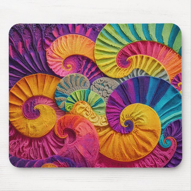 Chromatic Shells: Vibrant Spiral Mosaic Mouse Mat (Front)