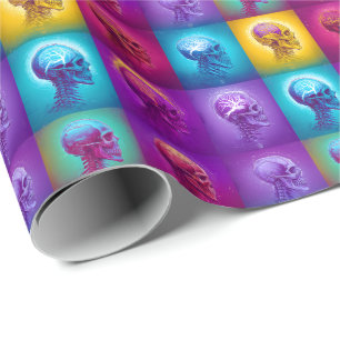 Chromatic Skulls - Psychedelic Neon Pattern Wrapping Paper