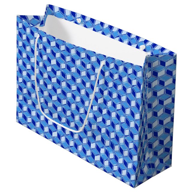 Chrome 3-d boxes - cobalt blue large gift bag (Front Angled)
