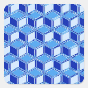 Chrome 3-d boxes - cobalt blue square sticker