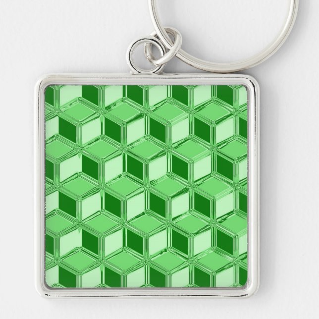 Chrome 3-d boxes - emerald green key ring (Front)